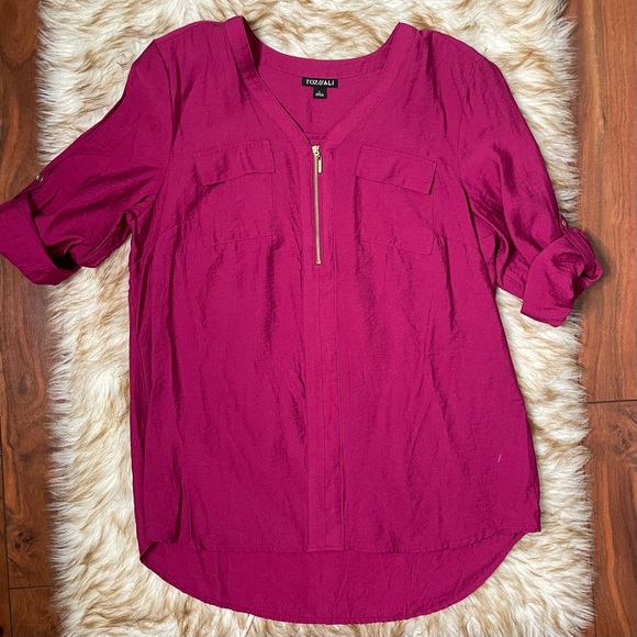 roz & ALI zip front roll tab blouse. NWOT - Picture 4 of 7